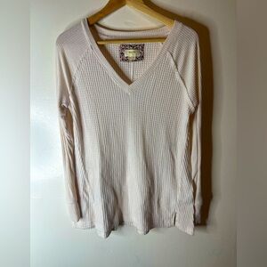 Anthropologie Size Medium Maeve Pearson Waffle Top Ivory V-Neck Long Sleeve
